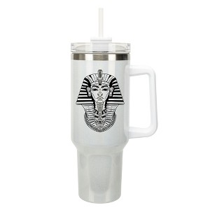 Elanze Designs 40 Ounce Travel Tumbler With Straw and Lid Stainless Steel Double Wall Insulated Pharaoh Ancient Regal Icon White Glitter - 1 of 4