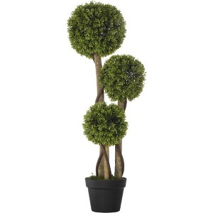 Artificial Boxwood holly tree, Garden Decor, Faux holly plants in pot, with lifelike trunk and silk leaves for home decor - 1 of 4