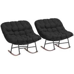 Outsunny Outdoor Rocking Chair Set of 2, Oversized Rocking Papasan Chairs with Cushions, Black - 1 of 4