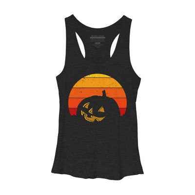 Women's Design By Humans Vintage Retro Sunset Halloween Pumpkin I By lemonpepper Racerback Tank Top