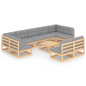 vidaXL Patio Furniture Set 10 Piece Outdoor Sectional Sofa Solid Wood Pine - Natural With Cushion - 1 of 4