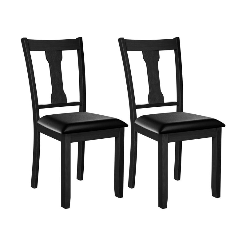Set of 2 Dining Room Chair Coffee Rubber Wood Frame and Upholstered Padded Seat, 1 of 11