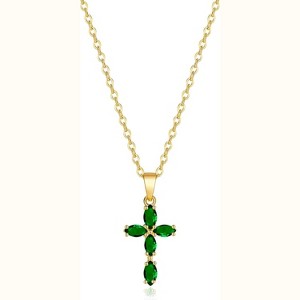 14K Gold Plated Cubic Zirconia Cross Necklace for Women Birthstone Dainty Jewelry Gift - 1 of 4