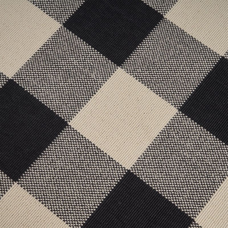 Crossroads Check Outdoor Rug Black/Ivory - Christopher Knight Home, 6 of 7