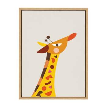 18" x 24" Sylvie Mid Century Modern Baby Giraffe Framed Canvas by Rachel Lee Natural - Kate and Laurel