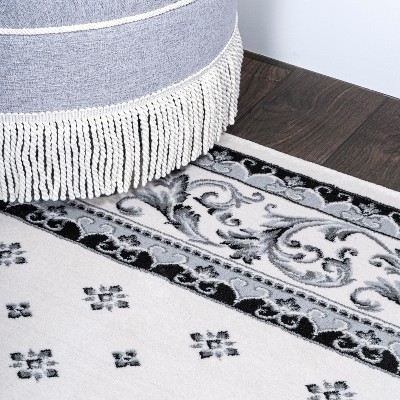 Cream and Light Gray Reversible Synthetic Area Rug
