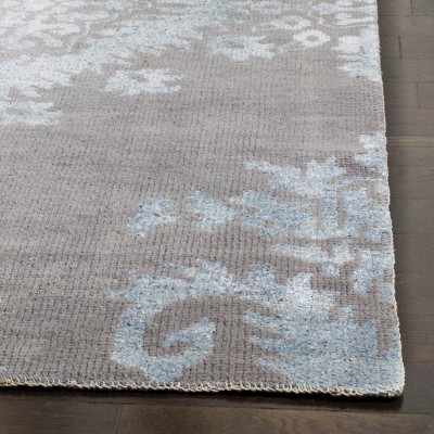 Gray Hand-Knotted Wool and Viscose Square Rug, 6' x 6'