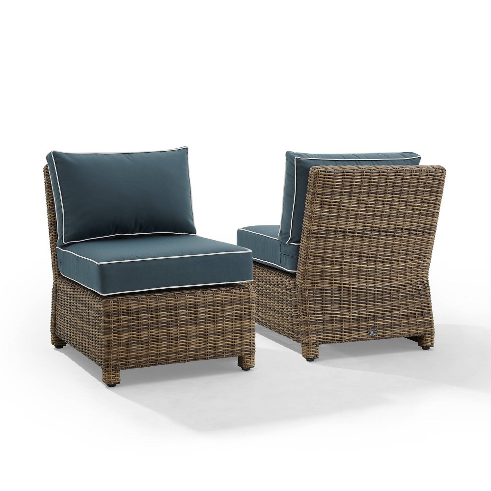 Photos - Garden Furniture Crosley Bradenton 2pc Outdoor Wicker Chairs - Weathered Brown/Navy  