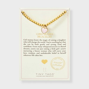 Tiny Tags 14K Gold Ion Plated with Pink Swirl Enamel "Girl Mama" Beaded Stretch Bracelet - Gold/Pink - 1 of 4