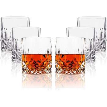LEMONSODA Crystal Cut Double Rocks Old Fashioned Whiskey Glasses - 10oz (Set of 6)