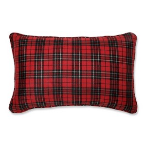 11.5"x18.5" Indoor Christmas Plaid Lumbar Throw Pillow Red - Pillow Perfect: Festive Decorative Cushion, Weather & Fade Resistant - 1 of 4