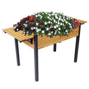 Wooden Raised Garden Bed, Outdoor Elevated Planter Box With Metal Legs, Standing Growing Bed for Flowers Vegetables Herbs - 1 of 4