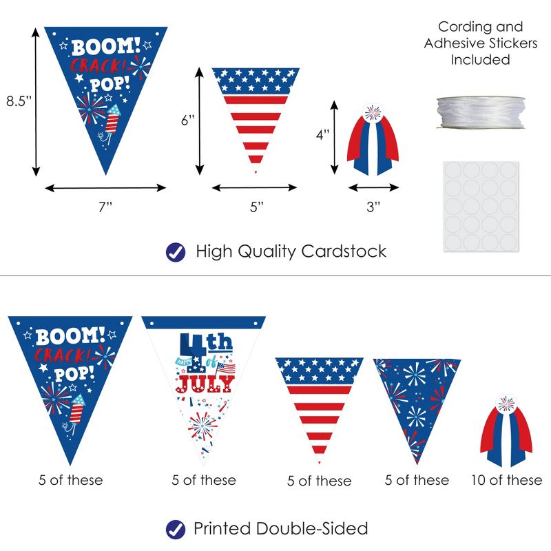 Big Dot of Happiness Firecracker 4th of July - DIY Red, White and Royal Blue Party Pennant Garland Decoration - Triangle Banner - 30 Pieces, 4 of 10
