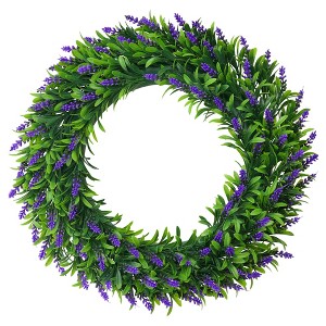 Unique Bargains Front Door All Season Decoration Plastic Green Leaves Artificial Wreaths 16" - 1 of 4