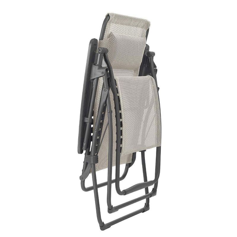 Lafuma Futura XL Zero Gravity Portable Ergonomic Outdoor Steel Framed Lawn Patio Recliner Folding Lounge Chair with Headrest Cushion, Tan (2 Pack), 3 of 4