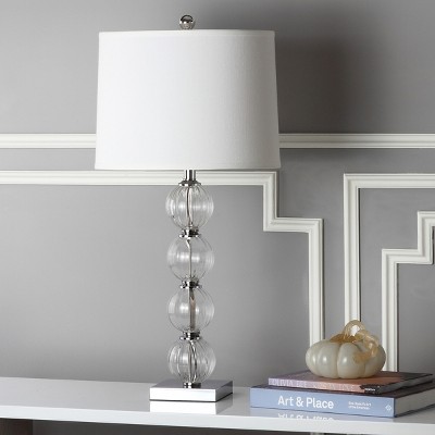 Amanda Clear Glass Bubble Stem Nightstand Lamps with Empire Shades, Set of 2