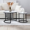 Vynxaria Modern Industrial Set 2 Nesting Round Coffee Tables White&Gray Marble-Pattern Top, Black Frame, MDF/Metal, Space-Saving - 2 of 4
