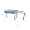 HomeRoots 10" Blue And White Solid Wood Handmade Round Riser - 3 of 4