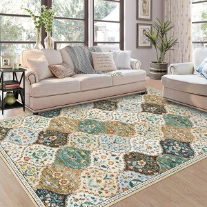 Vintage Trellis Area Rug Traditional Floral Washable Rugs for Living Room Bedroom Low Pile Non-Slip Floor Carpet - 1 of 4