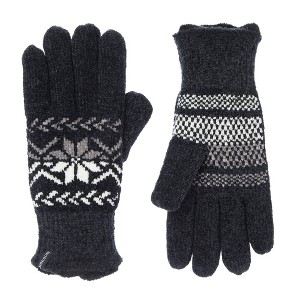 Isotoner Snowflake Chenille Gloves - Black: Acrylic Knit, Ribbed Cuffs, Full Lining, One Size Fits Most - 1 of 3