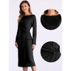 Allegra K Women's Long Sleeve Wrap Ruched Waist Boat Neck Work Midi Sheath Dress - 2 of 4
