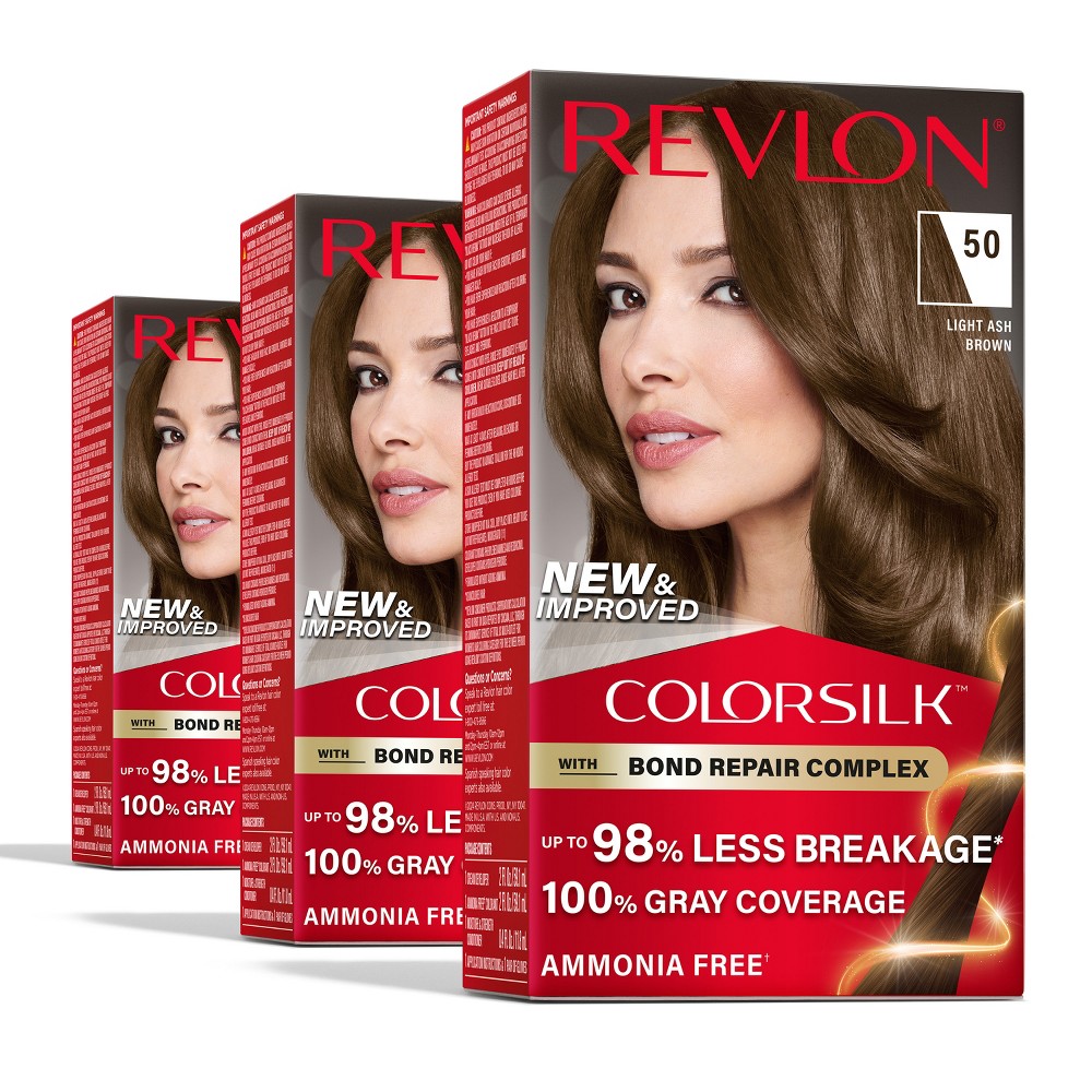 Photos - Hair Dye Revlon ColorSilk Permanent Hair Color with Bond Repair Complex - 050 Light Ash Brown - 13.2 fl oz/3ct 50 Light Ash Brown 