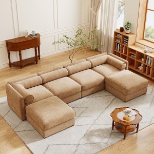 Oversized 142.5" Chenille Modular U-Shaped Sectional Sofa with Cylindrical Cushios and Storage Seat, 6-Piece Free combination Sofa - 1 of 4