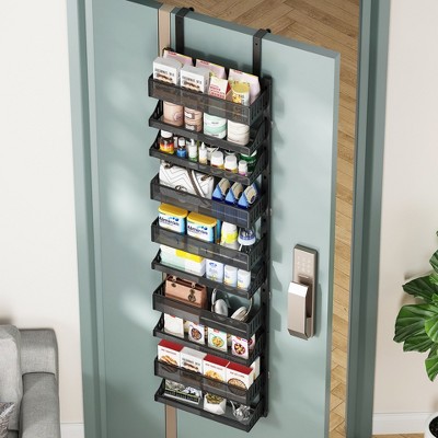 10-Layer Carbon Steel Door Hanging Basket, Punch-Free Adjustable Bathroom Storage Frame,Kitchen Wall-Mounted Seasoning Bottle Storage Rack