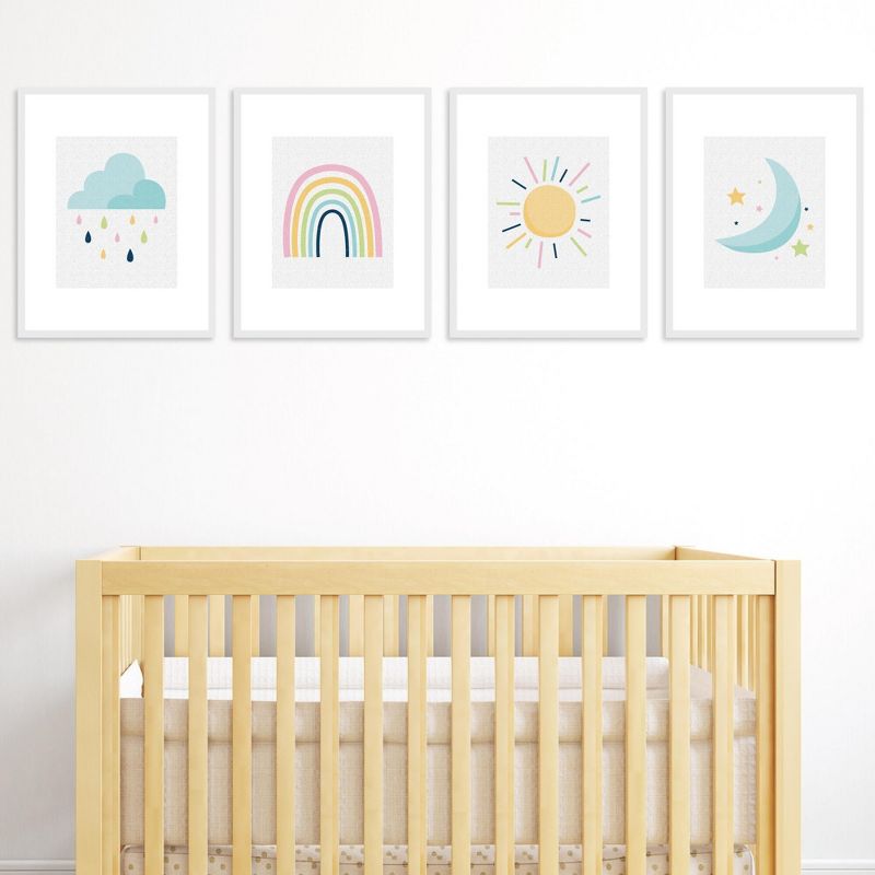 Big Dot of Happiness Colorful Children's Decor - Unframed Rainbow, Cloud, Sun, and Moon Linen Paper Wall Art - Set of 4 - Artisms - 8 x 10 inches, 2 of 8