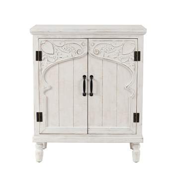 LuxenHome Farmhouse White Wood 2-Door Accent Storage Cabinet.