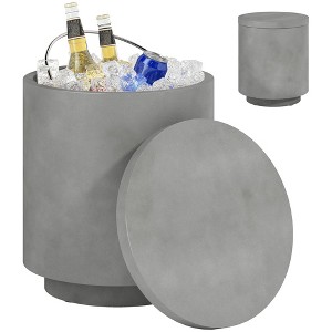 HOMCOM 2.6 Gal Outdoor Cooler Side Table, 3-In-1 Cool Bar Table with Storage, Removable Ice Bucket and Lid, Concrete Patio Table - 1 of 4