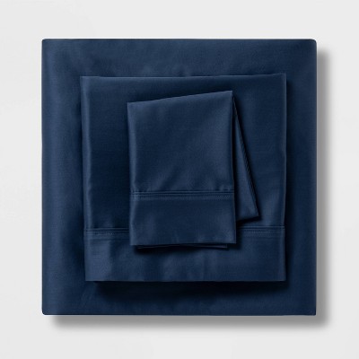 Photo 1 of 400 Thread Count Solid Performance Sheet Set - Threshold - navy - Twin xl 