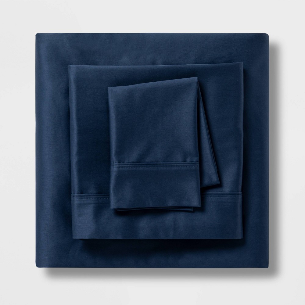 Photos - Bed Linen Full Solid Performance 400 Thread Count Sheet Set Metallic Blue - Threshol