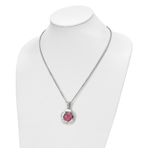 Chisel Stainless Steel Polished Flower with Pink Cat's Eye Pendant on an 18" Cable Chain Necklace - 1 of 4