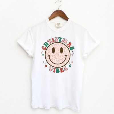 Simply Sage Market Women's Smiley Face Christmas Vibes Garment Dyed Tee