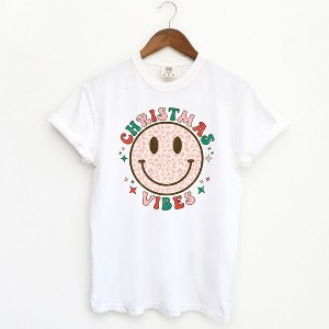 Simply Sage Market Women's Smiley Face Christmas Vibes Garment Dyed Tee - 1 of 2