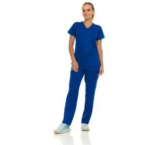 Medichic Women's Medical Scrubs Set- V-Neck with Flare Pant - 1 of 4