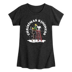 Girls' - Peanuts - Holiday Cheer Fitted Short Sleeve Graphic T-Shirt - 1 of 4