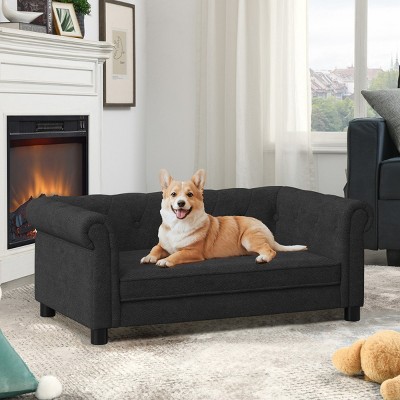 LAOTIES Elevated Dog Sofa Bed for Small And Medium Dogs,Modern Linen Pet Couch with Durable Frame And Cushion