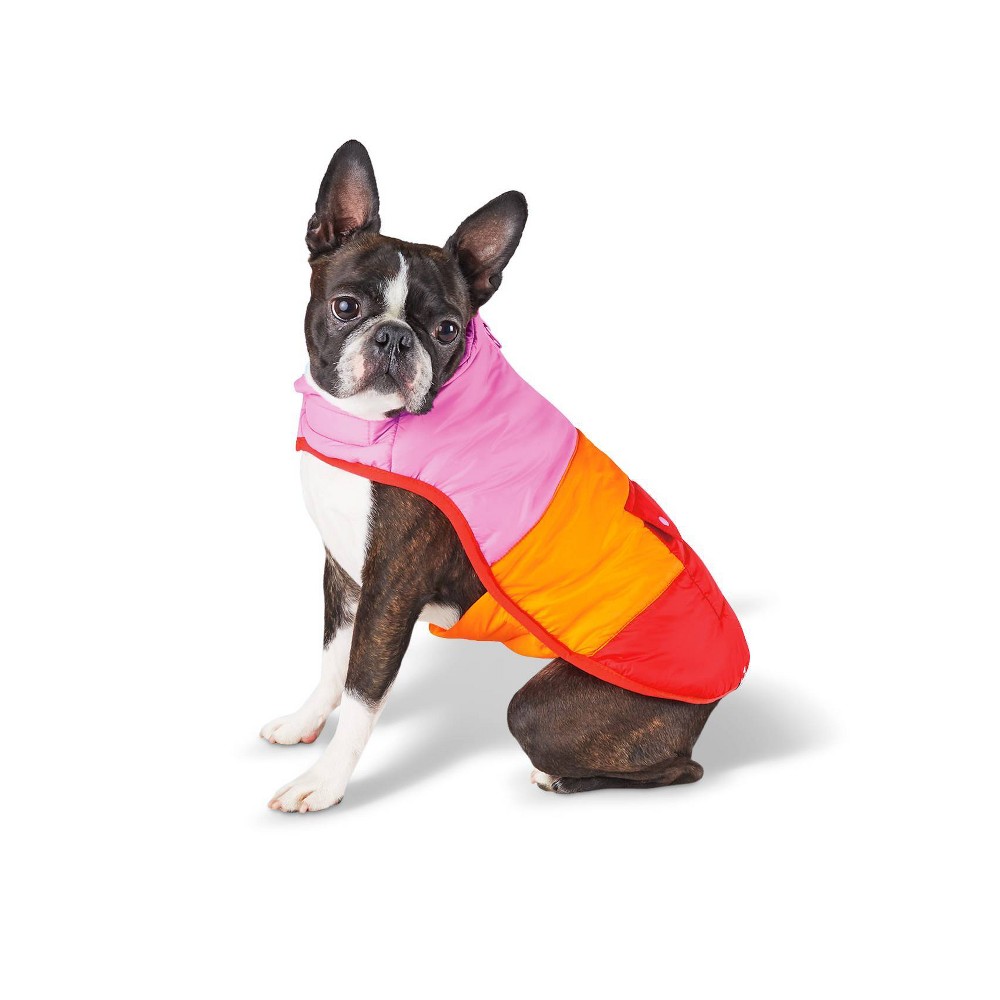 Sizes Large and Medium, Dog and Cat Color Block Puffer - Red/Orange/Pink - LEGO Collection x Target