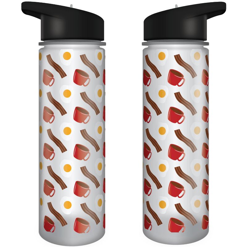 Bacon Egg Coffee All Over Print 24 Oz Plastic Water Bottle With Black Lid, 1 of 2
