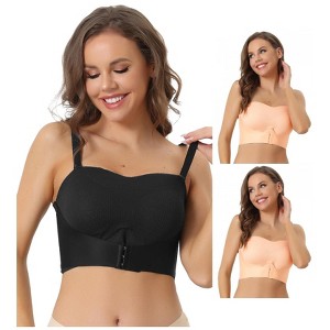 INSPIRE CHIC Women's Wirefree Breathable Push Up Front Bucking Support Strapless Bras 3 Packs - 1 of 4