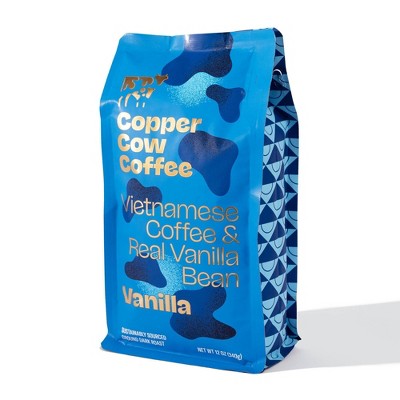 COPPER COW COFFEE Real Vanilla Bean Vietnamese Ground Coffee - 12oz