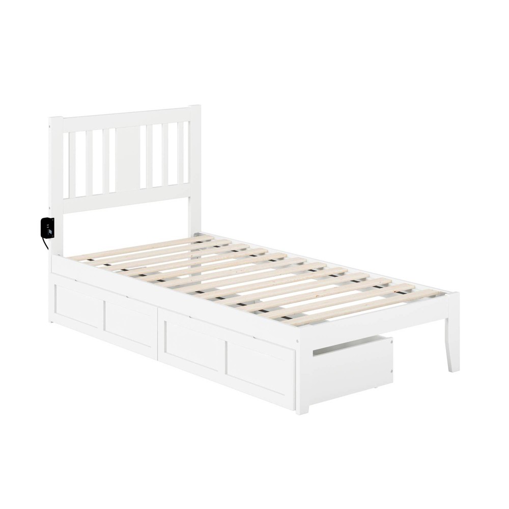 Photos - Bed Frame AFI Twin Tahoe Bed USB Turbo Charger with 2 Drawers White  