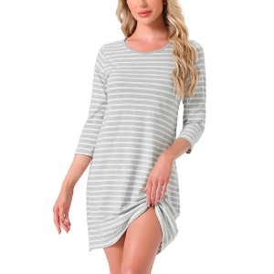 INSPIRE CHIC Women's Sleepwear Cotton Stripe 3/4 Sleeve Round Neck Midi Contrast Color Soft Sleepdress Nightgown - 1 of 4