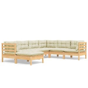 vidaXL Solid Pinewood Patio Lounge Set - 7 Piece Garden Sofa with Cream Cushions - Modular Outdoor Deck Furniture - 1 of 4