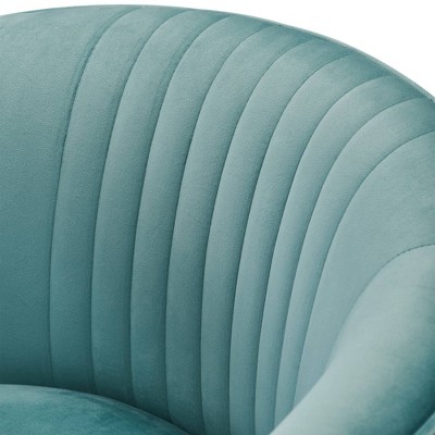 Teal Velvet Barrel Accent Chair with Sleek Metal Legs