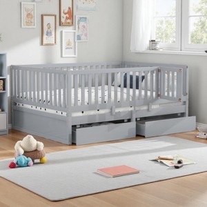 Polibi Wood Daybed with Fence Guardrails and 2 Pull-Out Drawers - 1 of 4