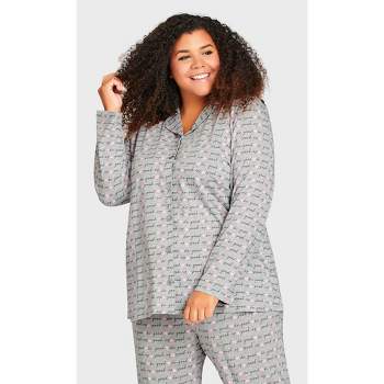 Women's Plus Size Button Through Sleep Top - gray | AVENUE