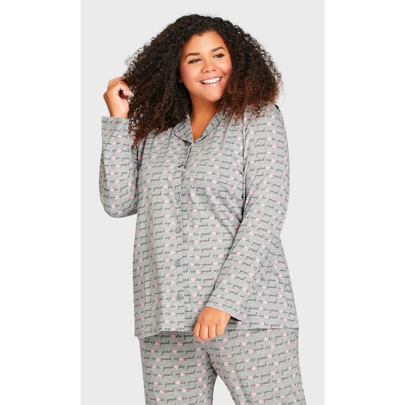 Women's Plus Size Button Through Sleep Top - gray | AVENUE, 1 of 7